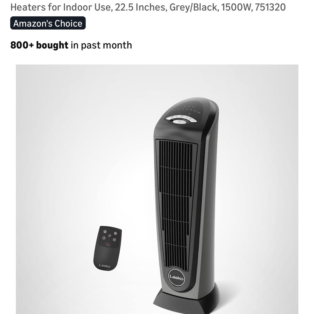 Lasko Black and Gray Tower Heater with Remote